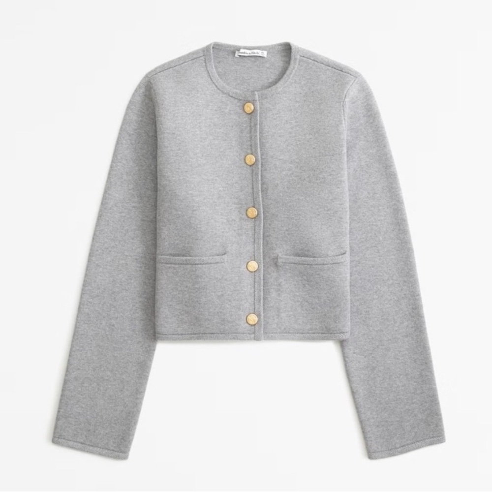 Abercrombie & Fitch GREY LuxeLoft Crew Sweater Jacket Cardigan Gold buttons